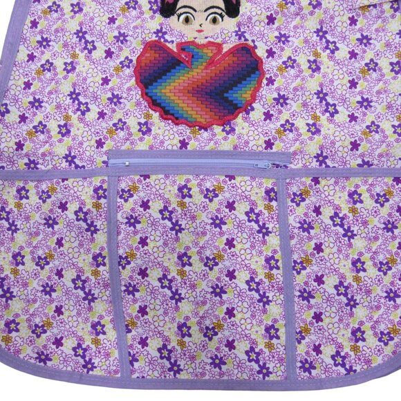 Craft Apron Mexican Artisan Little Frida Embroidered -One Size-zippered pocket - Picture 3 of 7